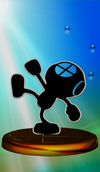 Mr. Game &amp; Watch trophy from Super Smash Bros. Melee.