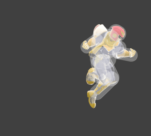 Hitbox visualization for Captain Falcon's back aerial