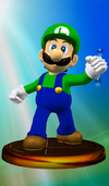 Luigi trophy from Super Smash Bros. Melee.