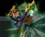 Captain Falcon attacking Link on Pokemon Stadium