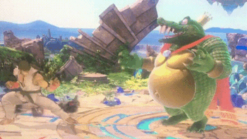 Ryu's fully charged Focus Attack going right through King K. Rool's Belly Super Armor.