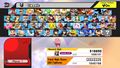 The character selection screen in Super Smash Bros. for Wii U with all non-DLC characters unlocked.