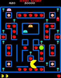 The arcade screenshot of Super Pac-Man. Taken from Wikipedia.