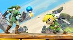 Toon Link throws a Bomb at Link.