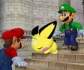 Crouching next to Mario and Luigi on Temple.