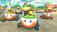 Bowser Jr. and the Koopalings' color variations of the Koopa Clown kart body in Mario Kart 8 Deluxe.