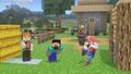 Steve, Alex, and Mario on the currently-unnamed Minecraft stage.