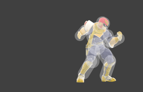 Hitbox visualization for Captain Falcon's reversed grounded Falcon Punch