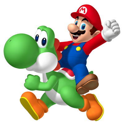 Mario riding on Yoshi.