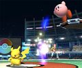 Pokémon Trainer swapping his Pokémon in Pokémon Stadium 2.