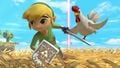 Toon Link trying to avoid a Cucco on the stage.