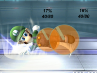 The hitboxes of Luigi's down smash.