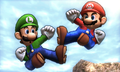 Mario performing his neutral aerial with his mouth closed.