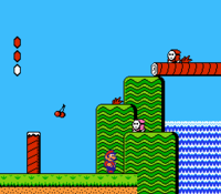 A pair of two Shy Guys as they originally appeared in Super Mario Bros. 2.