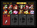The character selection screen in Super Smash Bros. with all characters unlocked.
