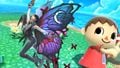 Bayonetta jumping next to Villager on the stage.