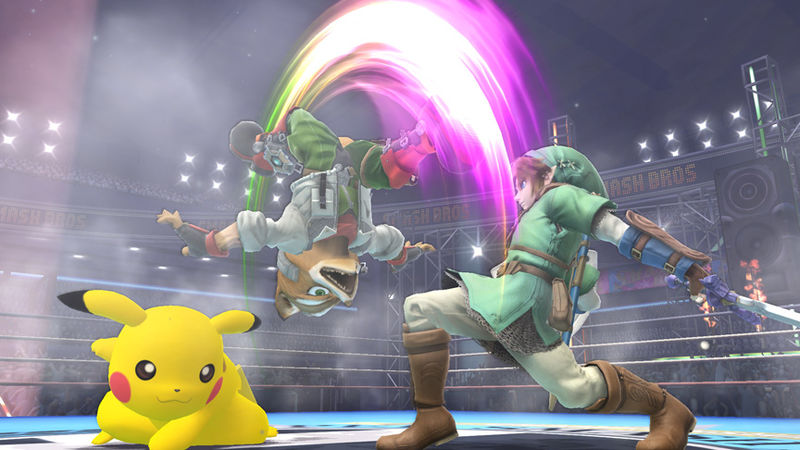 File:Link Fox and Pikachu Battle in Stadium.jpg