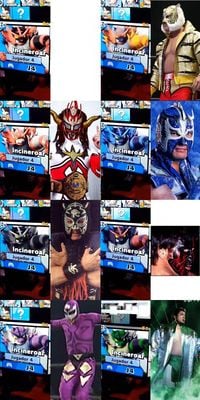 Possible inspirations for Incineroar's alt colors. Color one is his default, color 2 is based off of Jushin Thunder Liger, Color 3 is Black Tiger, Color 4 is Rey Mysterio Jr.'s outfit from WCW Halloween Havoc 1997, Color 5 is Tiger Mask, Color 6 is Ultimo Dragon, Color 7 is The Great Muta, and Color 8 is Mitsuharu Misawa.