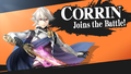 Corrin's unlock notice in Super Smash Bros. for Wii U after downloading him from the Nintendo eShop.
