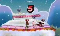 A time match in Super Smash Bros. for Nintendo 3DS, while the timer is down to the final five seconds.