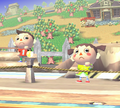 The "Animal Crossing Boy and Girl" as background characters on Smashville.