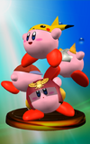 Trophy of Kirby having copied Pikachu, Ness, Fox McCloud and Captain Falcon from Super Smash Bros. Melee.