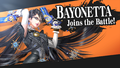 Bayonetta's unlock notice in Super Smash Bros. for Wii U after downloading her from the Nintendo eShop.