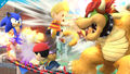 Using PK Fire against Bowser alongside with Ness using PK Fire against Sonic.