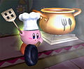 Kirby getting a pot with broth ready.
