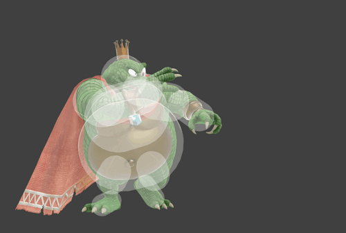 Hitbox visualization for King K. Rool's Crownerang throw