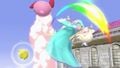 Rosalina & Luma striking Kirby with her up smash.