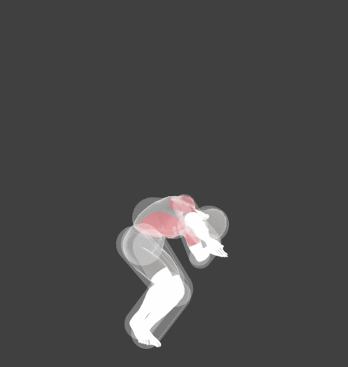 Hitbox visualization of Wii Fit Trainer's Up aerial.