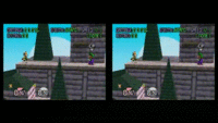 Fox using an up smash out of a dash, without a teleport on the left, and with a teleport on the right. The additional distance given by the teleport can clearly be seen.