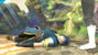 Marth lying down after being hurt with Wii Fit Trainer next to him in SSB4