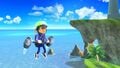 Pierre, a Mii, flying with a Rocket Belt in Ultimate.