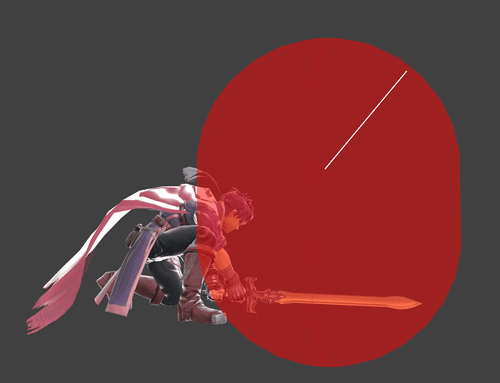 Hitbox visualization for Ike's Aether landing
