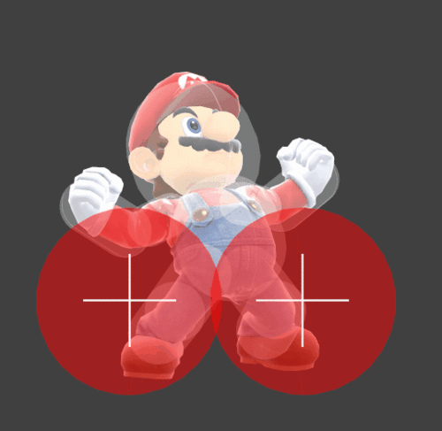 Hitbox visualization for Mario's down aerial landing