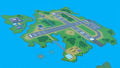 Aerial view of the island from Pilotwings lesson 3.