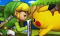 Toon Link and Pikachu staring at each other.