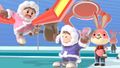 Ice Climbers grabbed by the Arcade Bunny's claw on the stage.