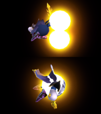 The two hitboxes of Meta Knight's Shuttle Loop, used on the ground.