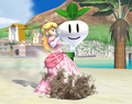 Peach, pulling a normal vegetable from the ground in Brawl.