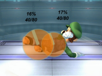 The hitboxes of Luigi's down smash.