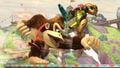 Donkey Kong using the Giant Punch on Samus in Super Smash Bros. for Wii U.
