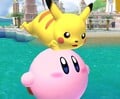 Pikachu with Kirby in Delfino Plaza.