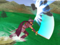 Marth using Dancing Blade, a move with the slash effect, in Melee.