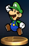 Paper Luigi trophy from Super Smash Bros. Brawl.