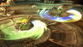 Toon Link and Link use their Spin Attacks on the ground.