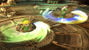 Toon Link and Link using their spin attack on the ground.  From the official site.