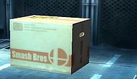 The Super Smash Bros. logo as seen on Snake's cardboard box.